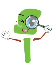 Karikatuur van Alef , een vrolijk personage dat met een vergrootglas antwoorden zoekt in Arabische taalopdrachten