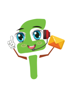 Karikatuur van Alef, die met een hoofdtelefoon en envelop in de hand Arabisch online leert en de promotie ervan op sociale media ondersteunt