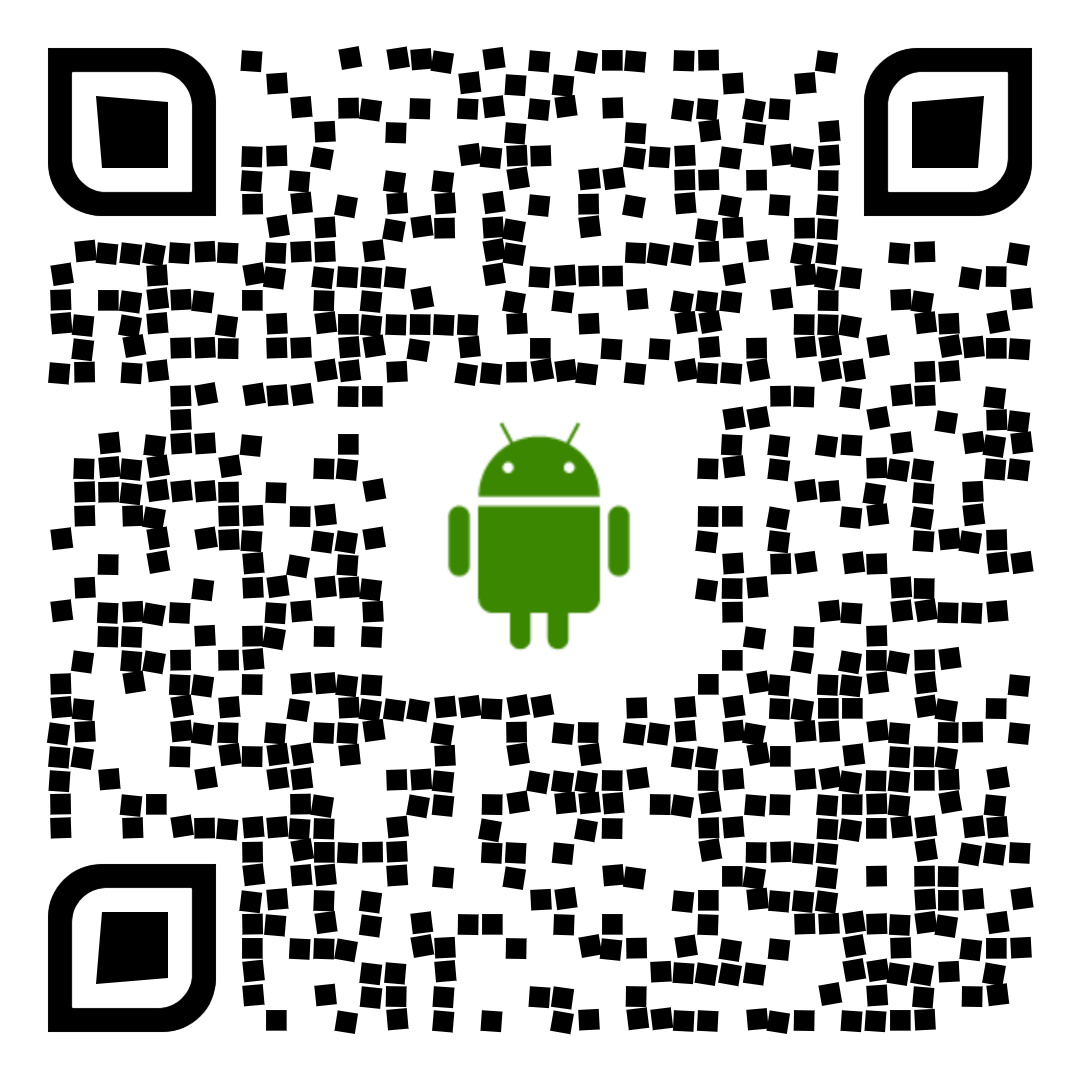 QR-code met het Android-logo in het midden voor het downloaden van de Alef-app, een educatieve app om Arabische letters te leren voor kinderen van 4 tot 6 jaar.